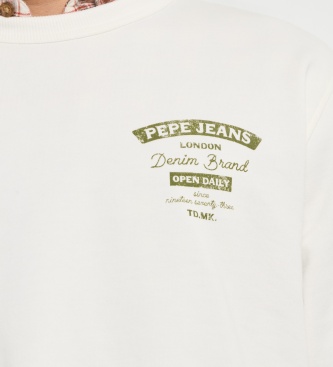 Pepe Jeans Sweat Jed Crew blanc cassé