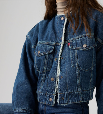 Levi's Modra kratka jakna iz ?erpe brez ovratnika