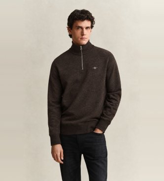 Gant Felpa Shield con mezza zip marrone scuro