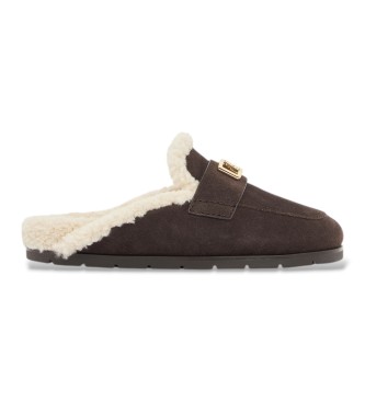 A|X Armani Exchange Brown Leather Clogs with Shearling