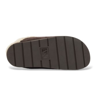A|X Armani Exchange Brown Leather Clogs with Shearling