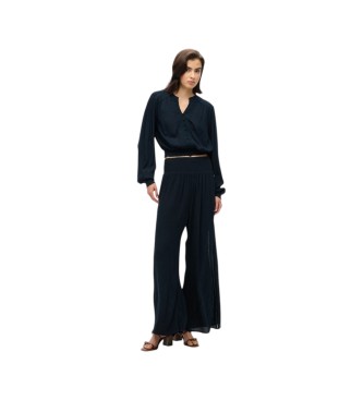 Superdry Blusa Lace Trim Smocked marinho