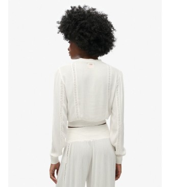 Superdry Blusa Lace Trim Smocked branca