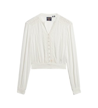 Superdry Blusa Lace Trim Smocked branca