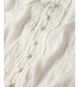 Superdry Blusa Lace Trim Smocked branca