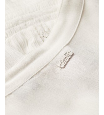 Superdry Blusa Lace Trim Smocked branca