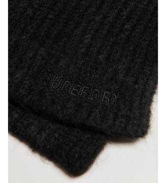 Superdry Essential ribstrikket tørklæde sort