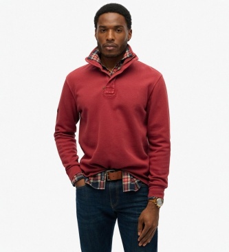 Superdry Red Cotton Classic Pique Henley Sweatshirt