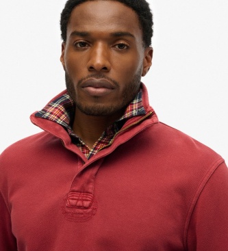 Superdry Red Cotton Classic Pique Henley Sweatshirt