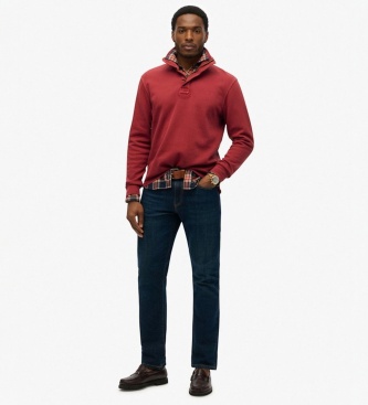 Superdry Red Cotton Classic Pique Henley Sweatshirt