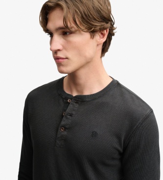 Superdry Zwart Henley wafeltricot T-shirt