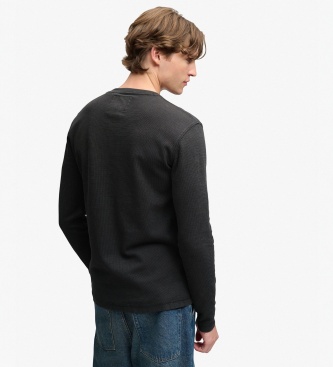 Superdry Zwart Henley wafeltricot T-shirt