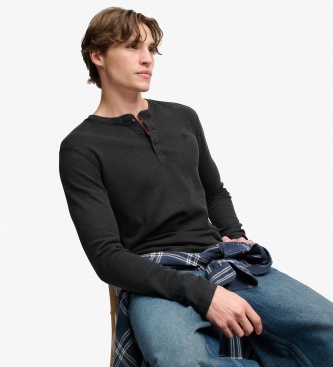 Superdry Zwart Henley wafeltricot T-shirt