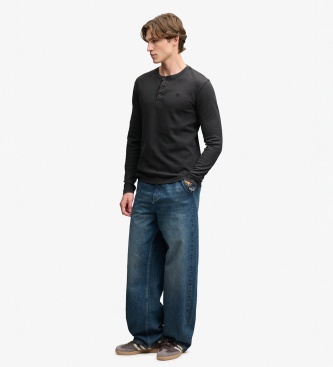 Superdry Zwart Henley wafeltricot T-shirt
