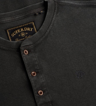 Superdry Zwart Henley wafeltricot T-shirt