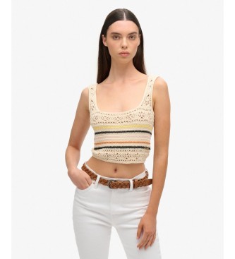 Superdry Beige Crochet Crop Sleeveless Top