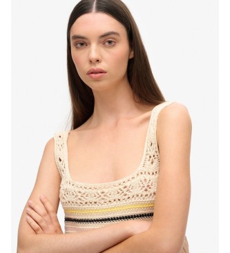 Superdry Beige Crochet Crop Sleeveless Top