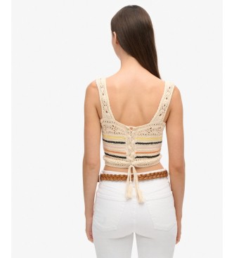 Superdry Beige Crochet Crop Sleeveless Top