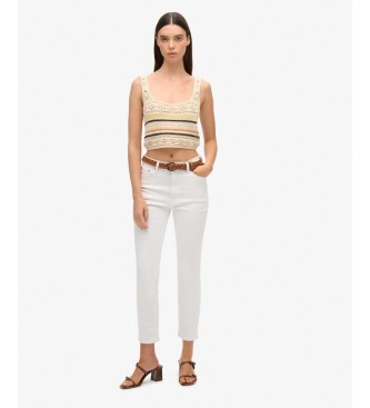 Superdry Beige Crochet Crop Sleeveless Top