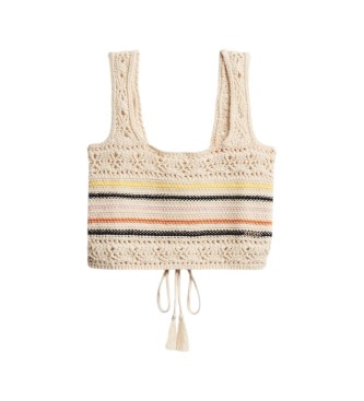 Superdry Beige Crochet Crop Sleeveless Top
