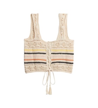 Superdry Beige Crochet Crop Sleeveless Top