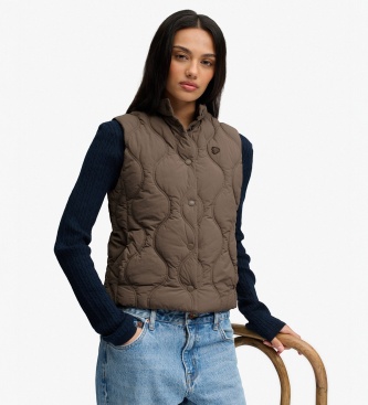Superdry Gilet Onion Quilt Crinkle Snap kaki