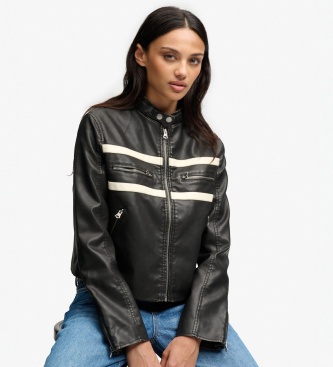 Superdry Jaqueta de efeito couro Moto preta