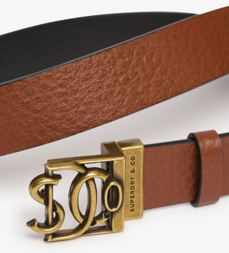Superdry Ceinture en cuir Monogram marron