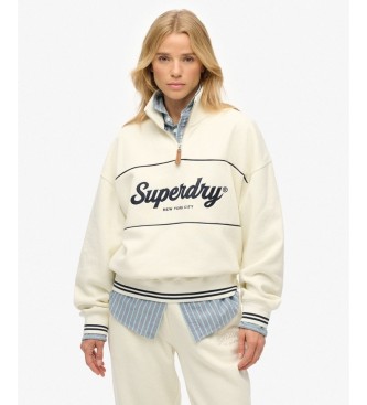 Superdry Country Club Loose 1/4 Zip Sweatshirt in off-white