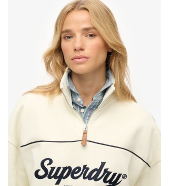 Superdry Country Club Loose 1/4 Zip Sweatshirt in off-white