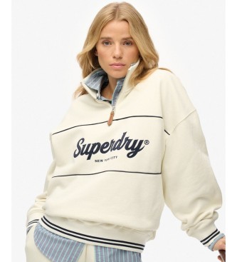 Superdry Country Club Loose 1/4 Zip Sweatshirt in off-white