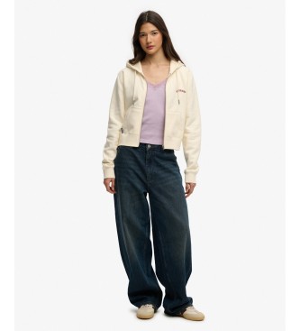 Superdry White Essential Logo Cropped Hoodie