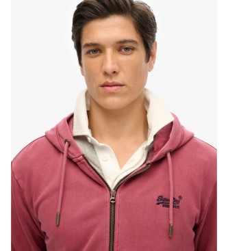Superdry Essential Logo Washed Ziphoodie sweater granaatrood