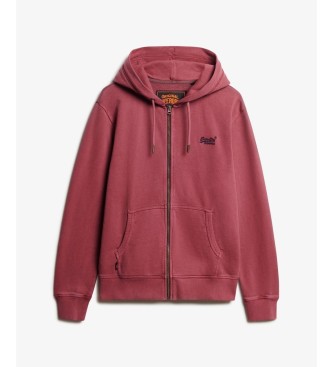 Superdry Essential Logo Washed Ziphoodie sweater granaatrood