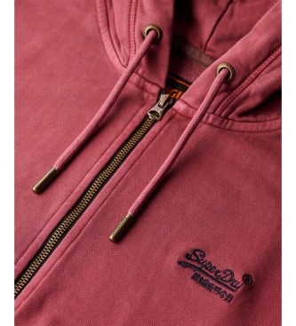 Superdry Essential Logo Washed Ziphoodie sweater granaatrood