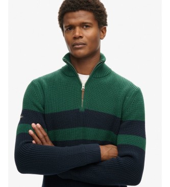 Superdry Pull demi-zip Cotton Classics Stripe vert, marine