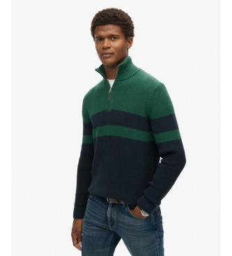 Superdry Pull demi-zip Cotton Classics Stripe vert, marine