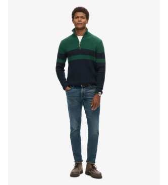 Superdry Pull demi-zip Cotton Classics Stripe vert, marine