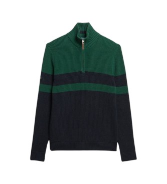 Superdry Pull demi-zip Cotton Classics Stripe vert, marine