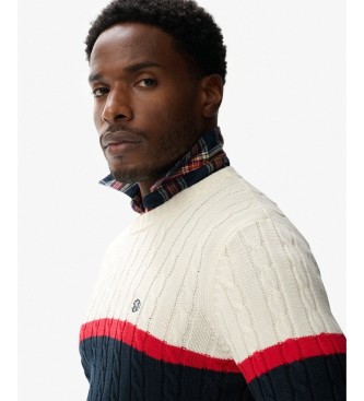 Superdry Pull en jersey de coton rayé à torsades beige