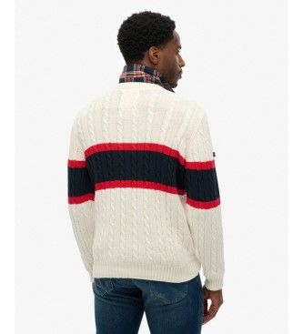Superdry Pull en jersey de coton rayé à torsades beige