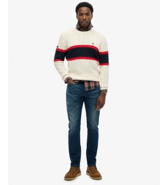 Superdry Pull en jersey de coton rayé à torsades beige