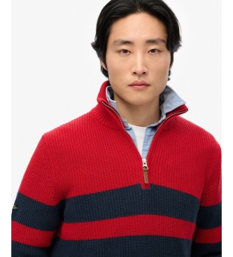 Superdry Maglia Henley Cotton Classics a righe rossa, blu navy