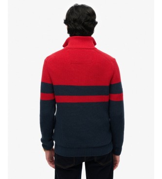 Superdry Maglia Henley Cotton Classics a righe rossa, blu navy