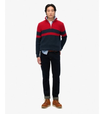 Superdry Maglia Henley Cotton Classics a righe rossa, blu navy