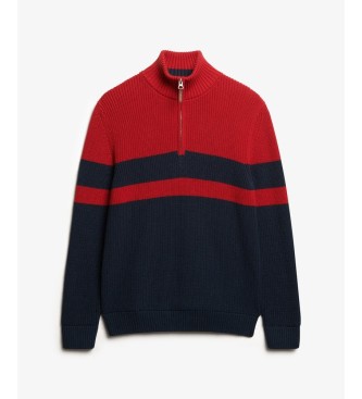 Superdry Maglia Henley Cotton Classics a righe rossa, blu navy