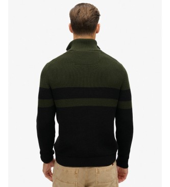 Superdry Olive green, black striped Cotton Classics Henley jersey