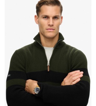 Superdry Olive green, black striped Cotton Classics Henley jersey
