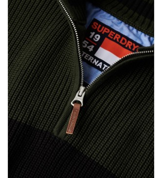 Superdry Olive green, black striped Cotton Classics Henley jersey
