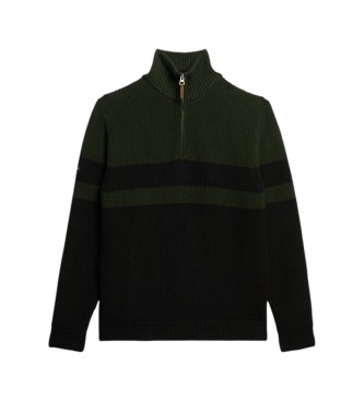 Superdry Olive green, black striped Cotton Classics Henley jersey